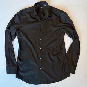 Hugo Boss Slim Fit Dress Shirt Black Easy Iron Supima Cotton Mens 15.5 / 39
